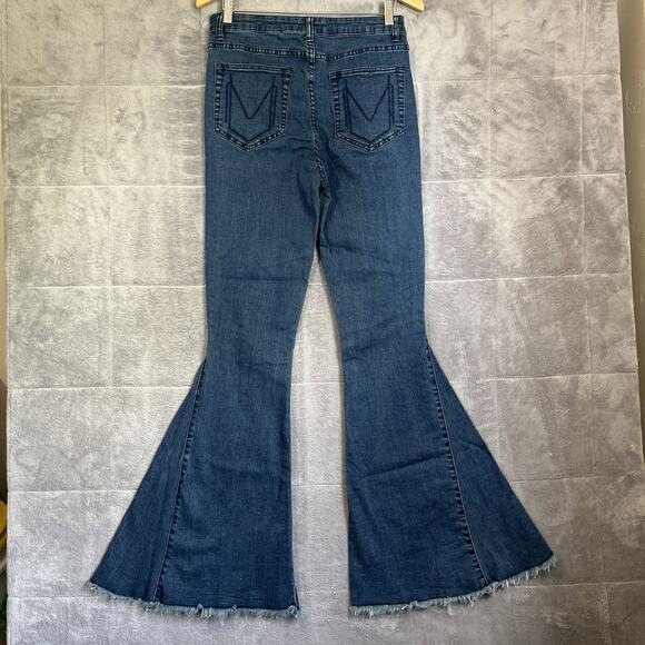 Mumu Blue Jeans 29 Blue Berkeley Zip Up Bells Dark Rainstorm Festival Hippie - Picture 2 of 11